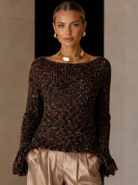VINTAGE Y2K Gabriel Silk Sweater M Beverly Hills Cali Hand Woven Luxe Rare Boho